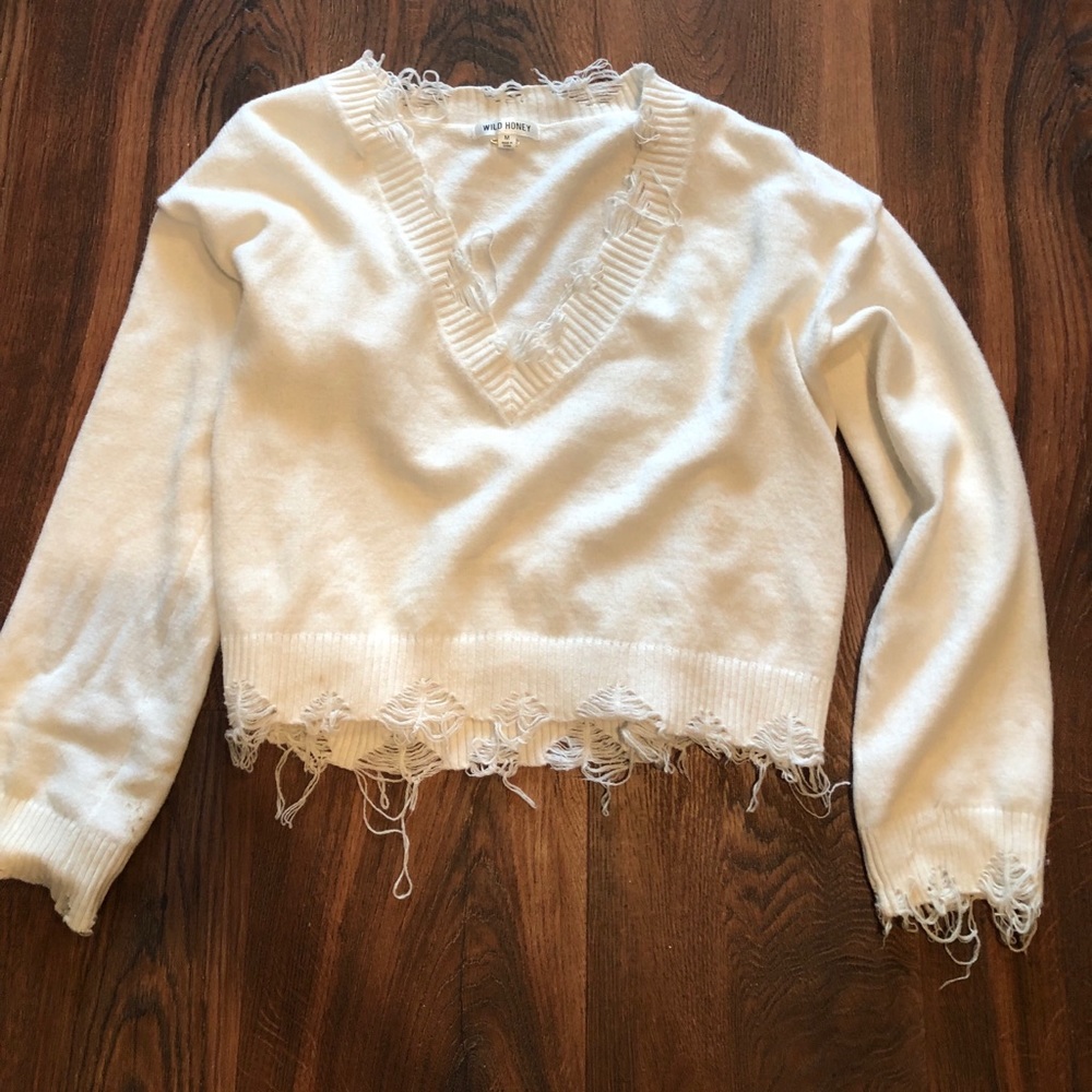 White distressed sweater